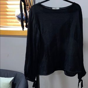 Zara knit black shirt with tie sleeves